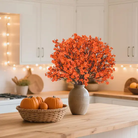 8 Bundles Artificial Babys Breath Flowers Bulk (Orange) {5}