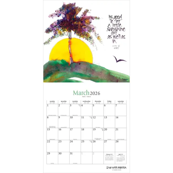 Live with Intention | 2026 12 x 24 Inch (Hanging) Monthly Square Wall Calendar | Featuring the Artwork of Renee Locks | Plastic-Free {3}