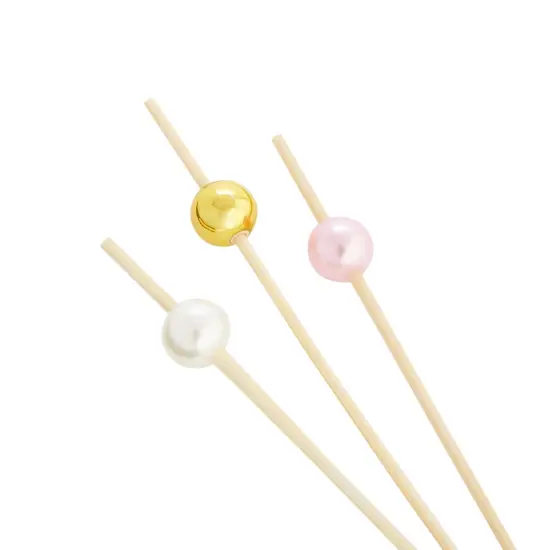 150 Pack of Decorative Toothpicks for Appetizers, Bamboo Food Picks (Pink, Gold, and White Pearl, 4.7 in) Brown {6}