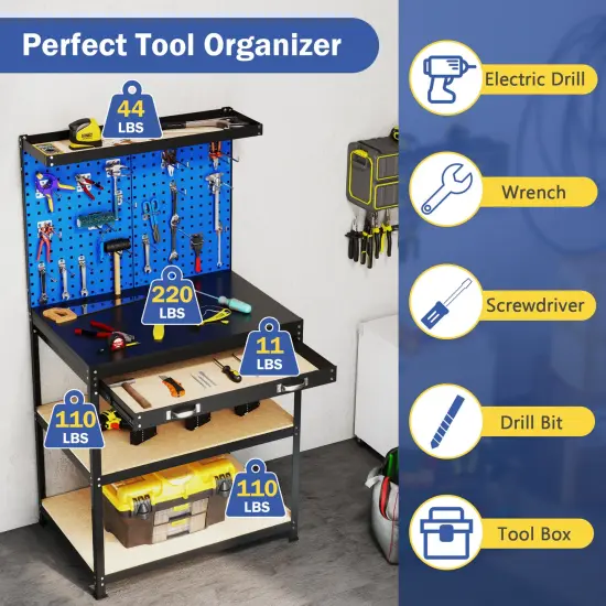 Tool Organizer Workbench with 20 Pieces Hanging Accessories Suitable for Home or Garage Use Navy {6}