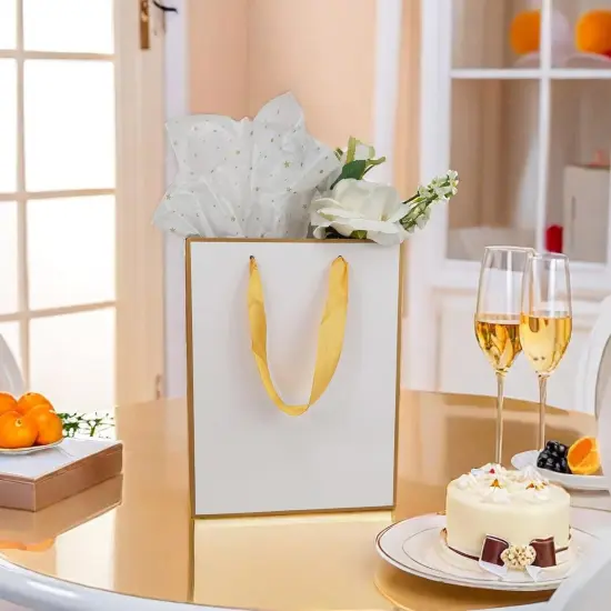 Gift Bags with Handles, 12 Pack 11.3 x 8.6 x 3.9 Gift Bags Medium size, White Gold Thank You Bags {3}