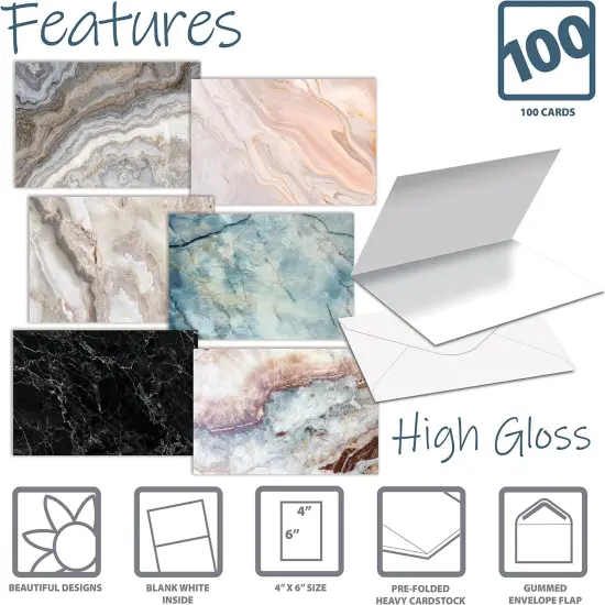100-Pack All Occasion Greeting Cards, Natural Stone, 4 x 6 inch, 100 Folded Notecards, 6 High Gloss Cover Designs, Blank Inside, with 100 Envelopes {3}