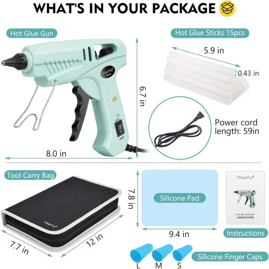 60/100W Hot Glue Gun Full Size with 15 Pcs Hot Glue Sticks (0.43 X 5.9 inch) and Carry Case, Dual Power High Temp Melt Glue Gun Kit with Finger Caps, Mat for Arts Craft, Household, Green {2}