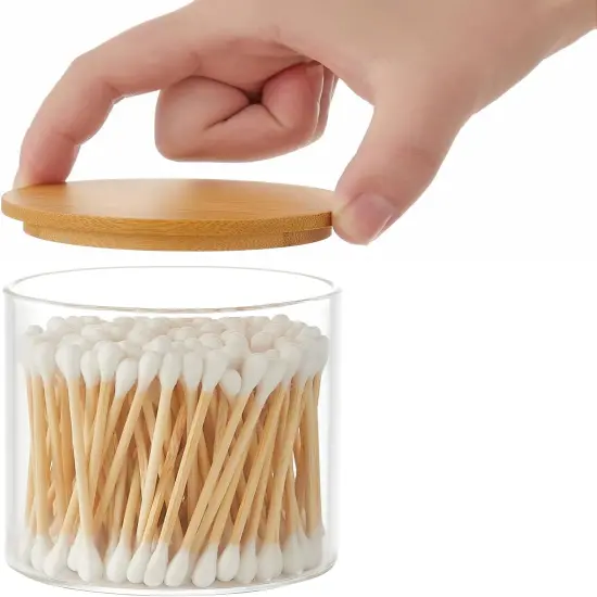 6 Pack Glass Qtip Holder, Apothecary Jars with Lids Bamboo, Bathroom Organizers and Storage for Cotton Ball Round Swab Pad Floss Picks, Bathroom Decor for Vanity Accessories {4}