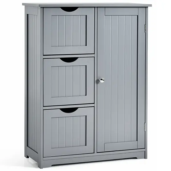Costway Bathroom Floor Cabinet Side Storage Cabinet with 3 Drawers and 1 Cupboard Grey\ Black {1}