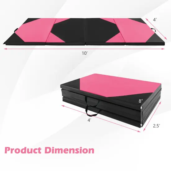 10-Feet Long Folding Exercise Mat with Waterproof PU Leather Cover Perfect for Stretches and Routines Black and Pink {4}