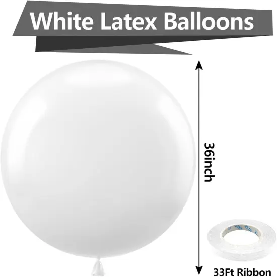 White Giant Balloons 36 Inch - 8 Pack Jumbo White Balloons Large Round White Latex Balloons for Photo Shoot Birthday Baby Shower Wedding Party Decorations {2}