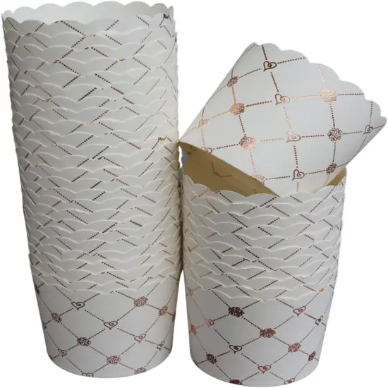 50-Pack Paper Baking Cups, Greaseproof Disposable Cupcake Muffin Liners (Large, Rose Gold Grid) {2}