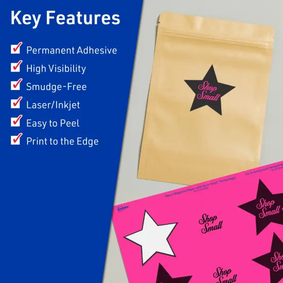 Avery Neon Magenta Paper Labels, 2-1/4" x 2-3/8" Star {2}