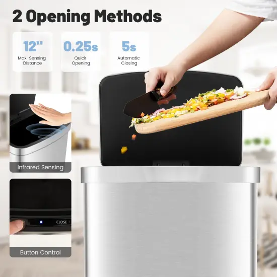 13-Gallon Stainless Steel Motion Sensor Trash Can with Lid &ndash; Silver {6}