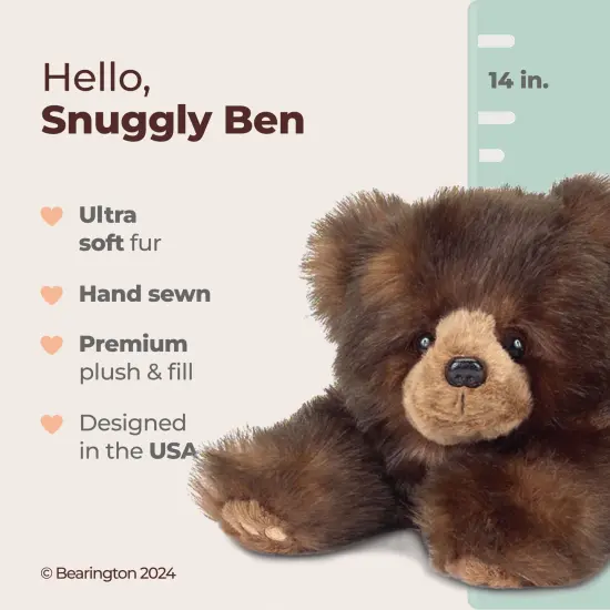 Bearington Snuggly Ben Plush Stuffed Animal Brown Grizzly Bear, 14", For Ages 2-14 {2}