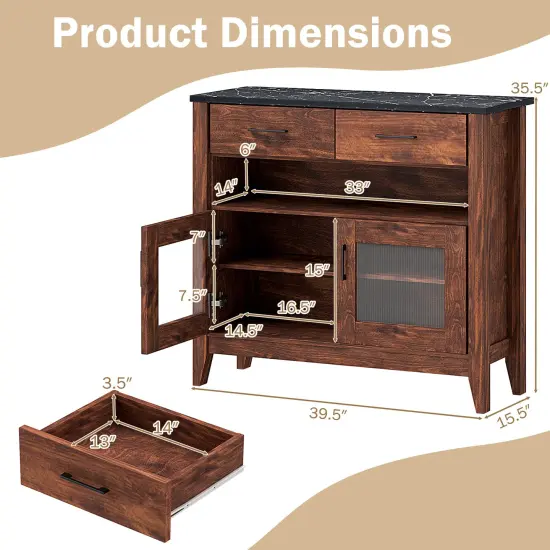 Contemporary Buffet Sideboard with Two Drawers Adjustable Shelves and Ample Storage Space {5}