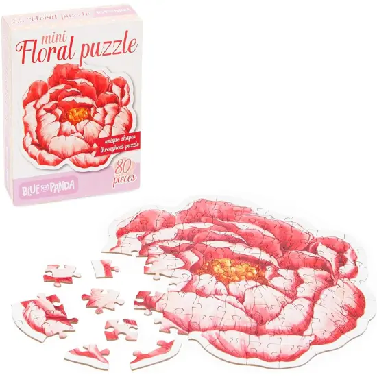 80 Pieces Mini Floral Jigsaw Puzzles for Adults, Pink Flowers Puzzle for Valentine's Day Gift, 8.4 x 8.6 in Red {5}