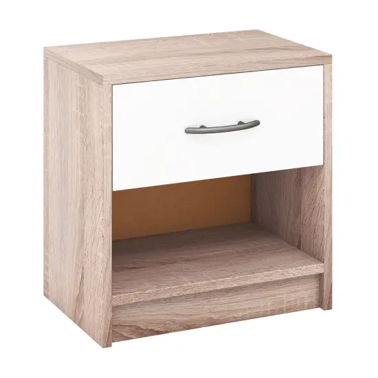 Nightstand with Drawer, Open Shelf, Modern Design and Sturdy Structure Natural & White {8}