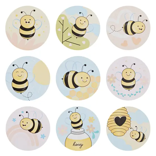 1000 Pieces Bumble Bee Stickers for Kids, Classroom Reward, DIY Crafts, Round, 9 Designs (1.5 In) Multicolor {7}