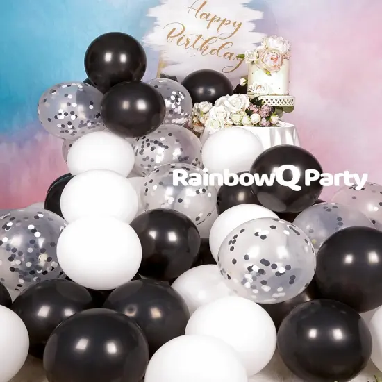 Metallic Shiny Black and White Latex Balloons 12 Inch 68PCS White Black {4}