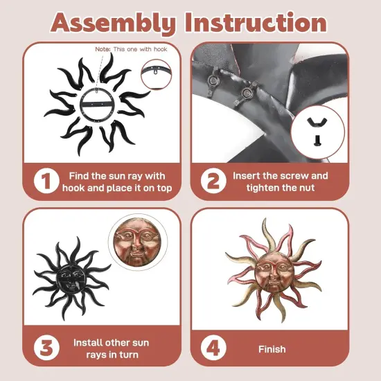 Outdoor Summer Wall Decor Rust Proof, Sun Face Metal Wall Art Decor Hanging for Indoor Outdoor, Patio, Fence, Garden(26 Inch) {4}