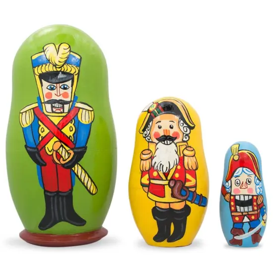 Set of 3 Nutcracker Soldiers Wooden Nesting Dolls 4.25 Inches {1}