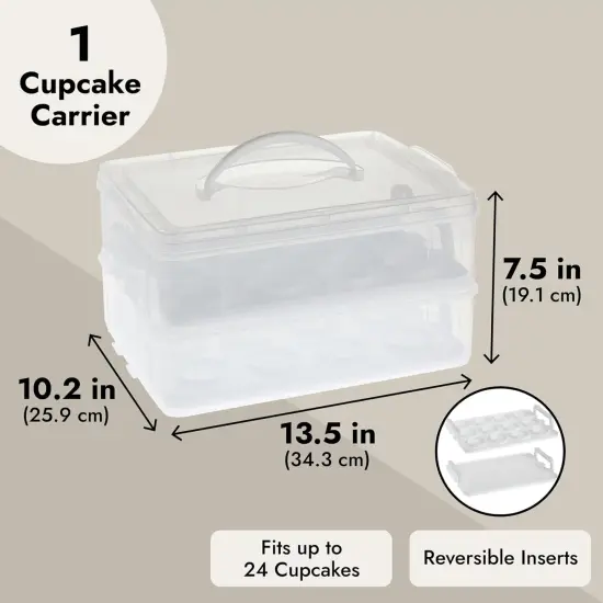 Tier Cupcake Carrier 24 Count - Cupcake Transport Container with Lid for Muffins (13.5" x 10.25" x 7.5") - Cake Travel - Pie Carrier - Container Lid - {4}