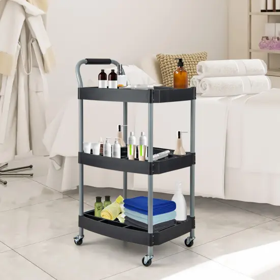 Black 3 Layer Detailing Tool Rolling Utility Cart with Multiple Divider and Bottle Holder {4}