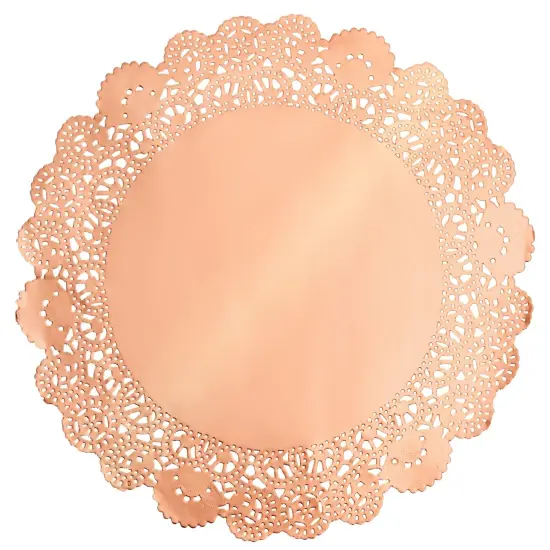 100 Pack Metallic Copper Orange Placemats, Round Paper Lace Doilies for Place Settings, Desserts, Formal Events (10 In) Gold {7}