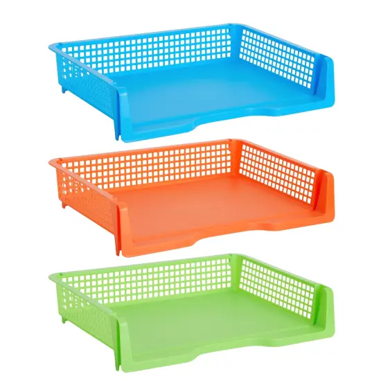 Set of 6 Rainbow Classroom Turn In Trays for Teachers, Plastic Storage Baskets for Office Use (9 x 13 x 3 In) Multicolor {6}