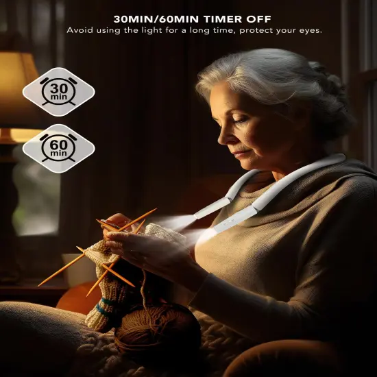 Neck Reading Light, Book Light for Reading in Bed [Steering Shafts Adjustment], Bendable Silicone Arm, Long Lasting LED Rechargeable Knitting Light for Camping, Repair, Crochet & Craft, White {5}