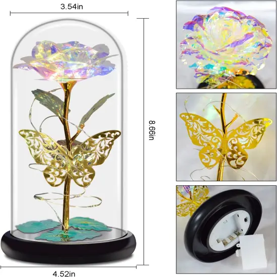 Birthday Gift for Women,Rose Flower Gifts for her,Artificial Flower Lasts in A Glass Dome, Unique Gifts is for Mothers Day,Christmas,Anniversary(Color) {4}