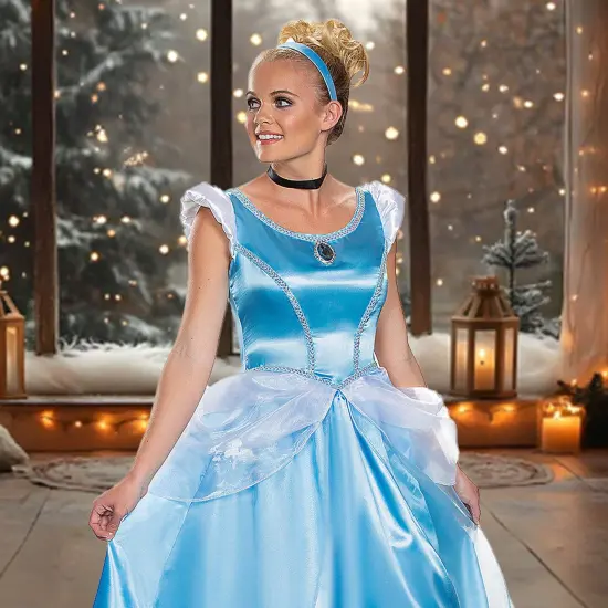 Womens Deluxe Cinderella Costume With Elegant Blue Ball Gown For Parties Medium 8-10 {2}