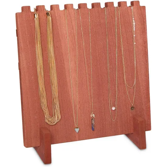 Wood Necklace Display Stand, Jewelry Organizer (10.3 x 9.38 x 5.5 Inches, 2 Pack) Brown {4}
