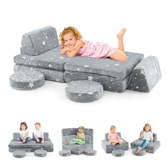Flannel Kids Play Couch Set and 6-Piece Glow-in-the-Dark Modular Sofa Gray {5}