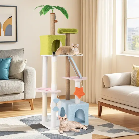 Plush Cat Tree with Condos, Scratching Posts and Beach Theme {2}