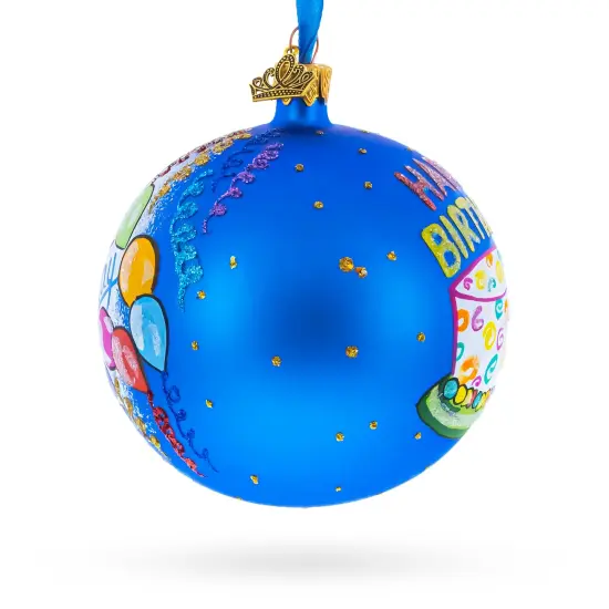 Happy Birthday Balloons & Cupcakes Glass Ball Christmas Ornament 4 Inches {4}