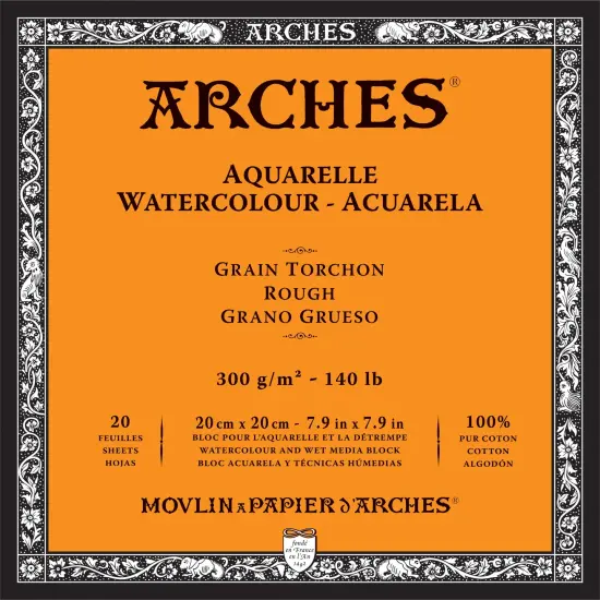 Arches Aquarelle Rough Watercolor Block 7.9"X7.9"- 140lb, 20 Sheets {1}