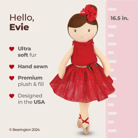 Bearington Evie Christmas Ballerina, 16.5 Inch Ballerina Doll, Ideal Christmas Doll Gift for Toddlers, Kids & Teens, For Ages 3-14 Red {2}