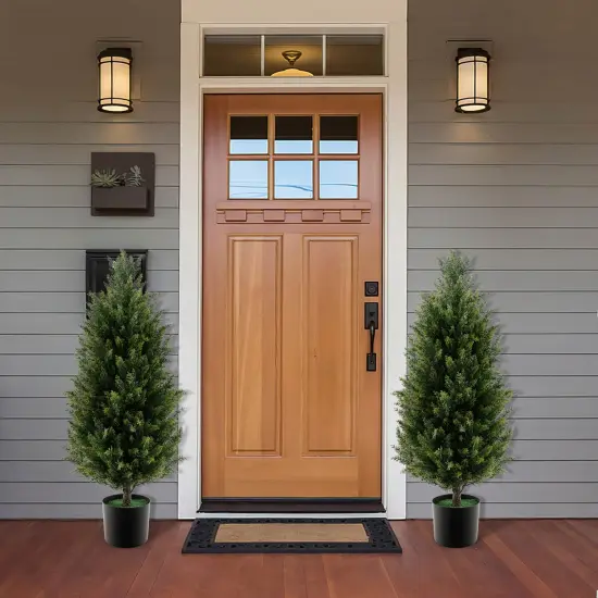 Costway 1/2 Pack 37.5" Artificial Topiary Cedar Tree with Cement Plastic Pot & Realistic Moss {2}