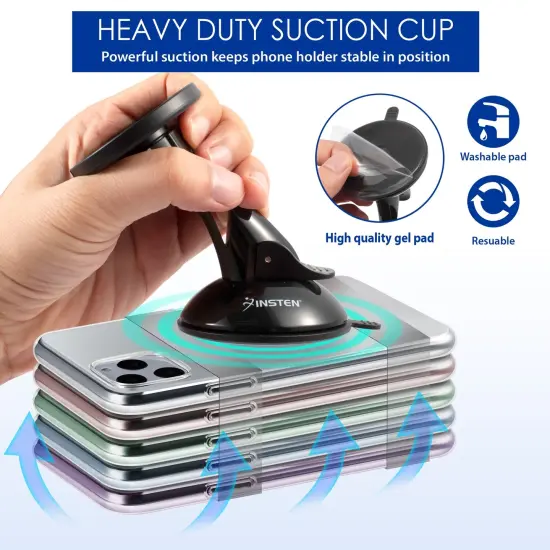 Insten Car Phone Holder Compatible with Magsafe Charger Wireless Charging Pad, Dashboard Windshield Mount Adjustable, Strong Suction Cup Black {4}