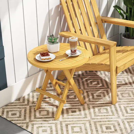 Teak Wood Folding Side Table with Slatted Top, X-Shaped Base and Versatile Outdoor Use {3}