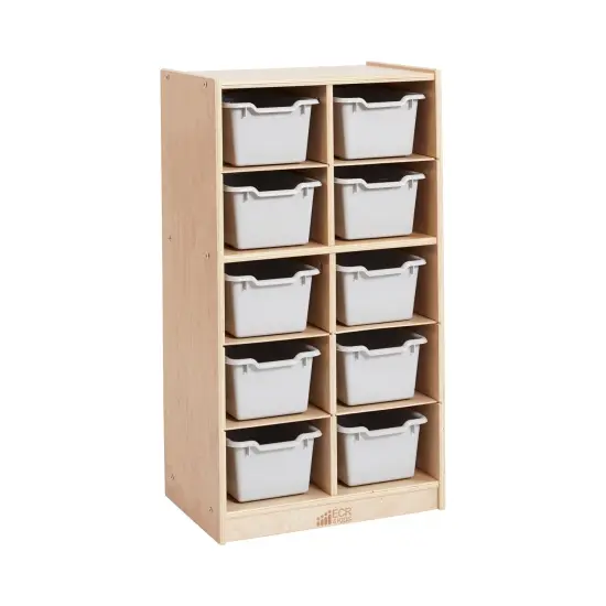 10 Cubby Mobile Tray Cabinet with 10 Scoop Front Storage Bins Light Grey {1}