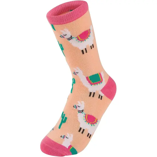 2-Pair Girls Crew Socks - Llama Alpaca Animal Print, Cute Kids Casual Socks {5}