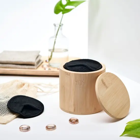 18 Pack Reusable Cotton Rounds for Makeup Removal with Bamboo Holder and Mesh Storage Bag (Black) {6}