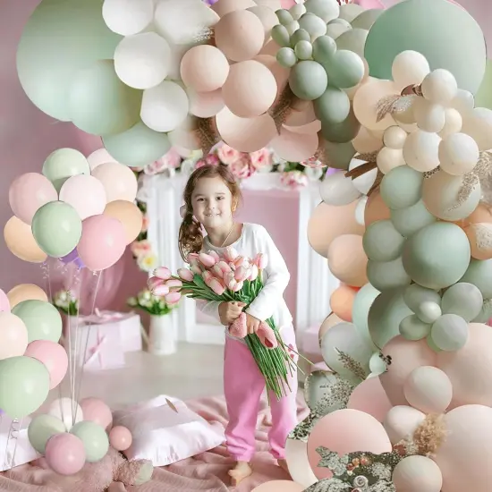 Dusty Green Pink Balloon Garland Arch Kit,Green Blush Peach White Nude Balloons Spring Balloon Arch kit for Baby Shower Birthday Tea Party Fairy Party Gender Reveal Decorations {4}