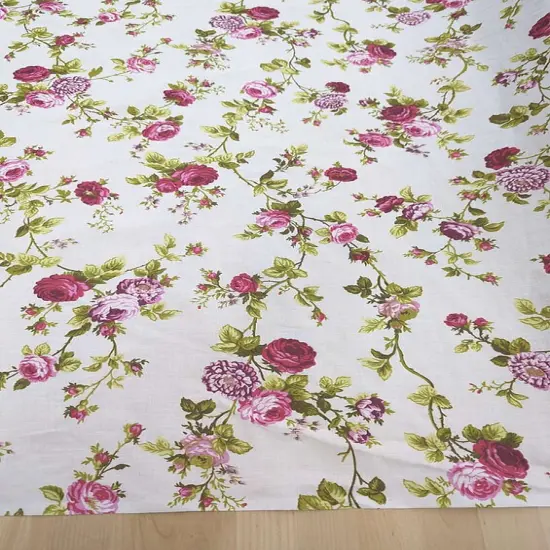 1 Yard Roses Polycotton Fabric Floral Print Medium Weight 59/60 Inch Wide for Sewing and Crafts White/Turquoise {5}