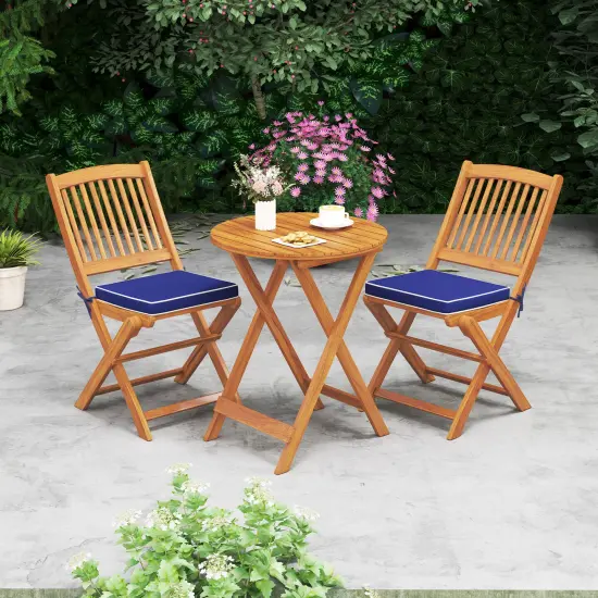 Set of 2 Armless Outdoor Folding Chairs with Seat Cushions and Slatted Backrest Navy {1}