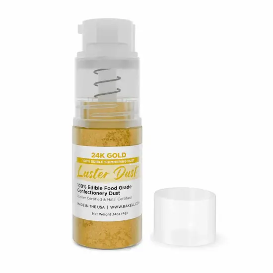 Bakell - 24K Gold Luster Dust (4g, 1x Pump) Edible Vegan Dust & Paint for Baking, Desserts and Beverages {5}