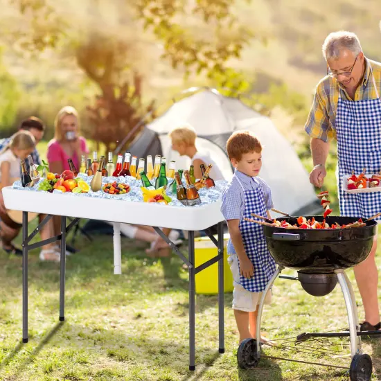 4 Feet Plastic Party Folding Ice Table with Matching Skirt Suitable for Indoor and Outdoor Use White {1}