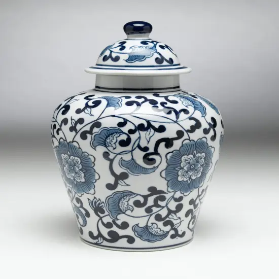 AA Importing 59726 Blue And White Ginger Jar With Lid {1}
