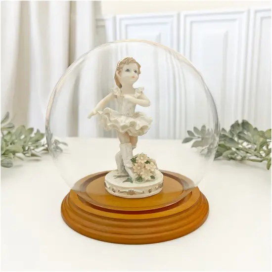 Plymor 5" x 6" Glass Display Dome Globe Cloche (Oak Veneer Base) {4}