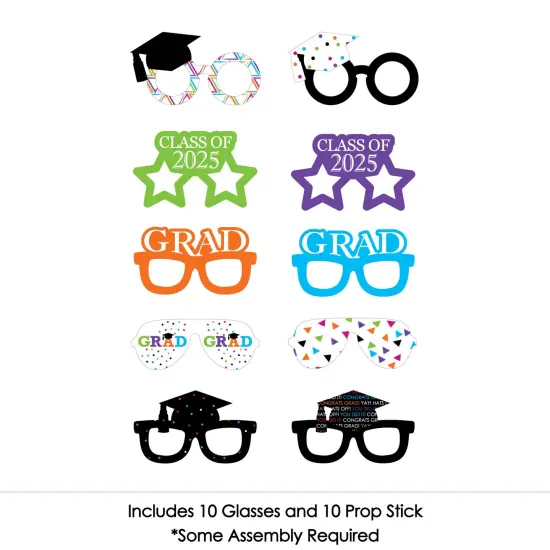 Big Dot of Happiness Hats Off Grad Glasses - 2025 Paper Card Stock Graduation Party Photo Booth Props Kit - 10 Count {4}