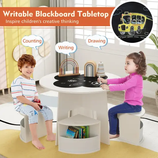 White 5 Pieces Kids Table Set with 4 Storage Stools ideal for Holding Toys, Books or Snacks {5}